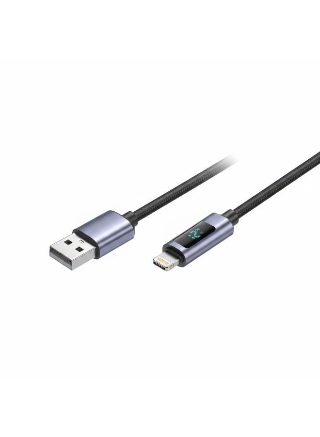 فين ديونز كابل USB-A إلى IP للشحن السريع ونقل البيانات بقوة 2.4 أمبير مع شاشة LED، كابل متين لأجهزة iPhone و iPad - طول 1 متر - Image 2